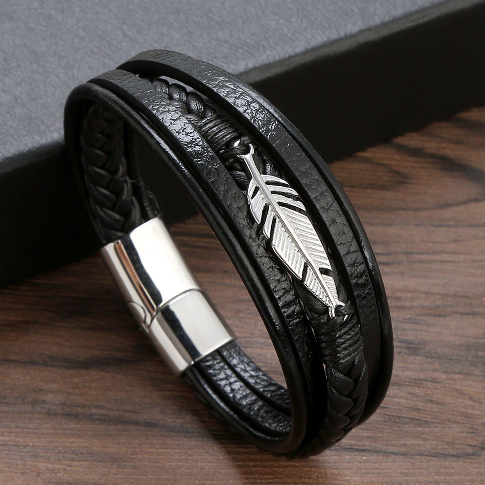 Bracelet Homme Enveloppant 'Plume' en Cuir Moment ici