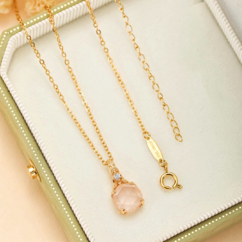 Collier Quartz Rose – Éclat Floral, Argent Plaqué Or