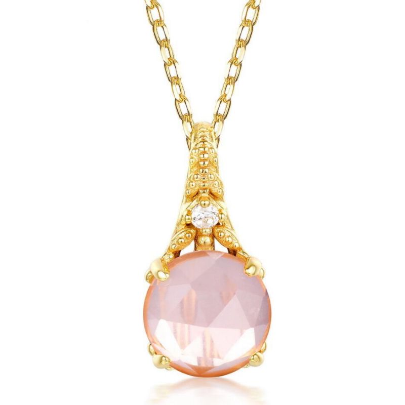 Collier Quartz Rose – Éclat Floral, Argent Plaqué Or