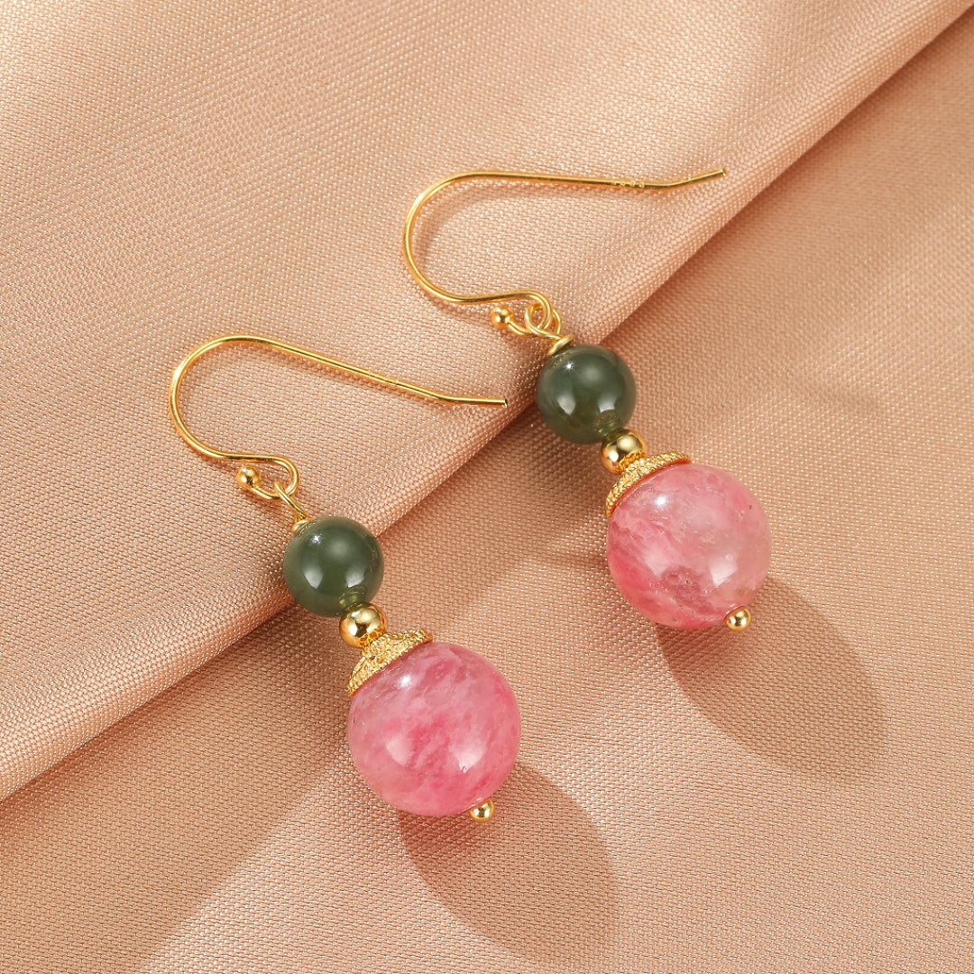 Boucles d’Oreilles Rhodonite et Jade – Duo Bien-Être