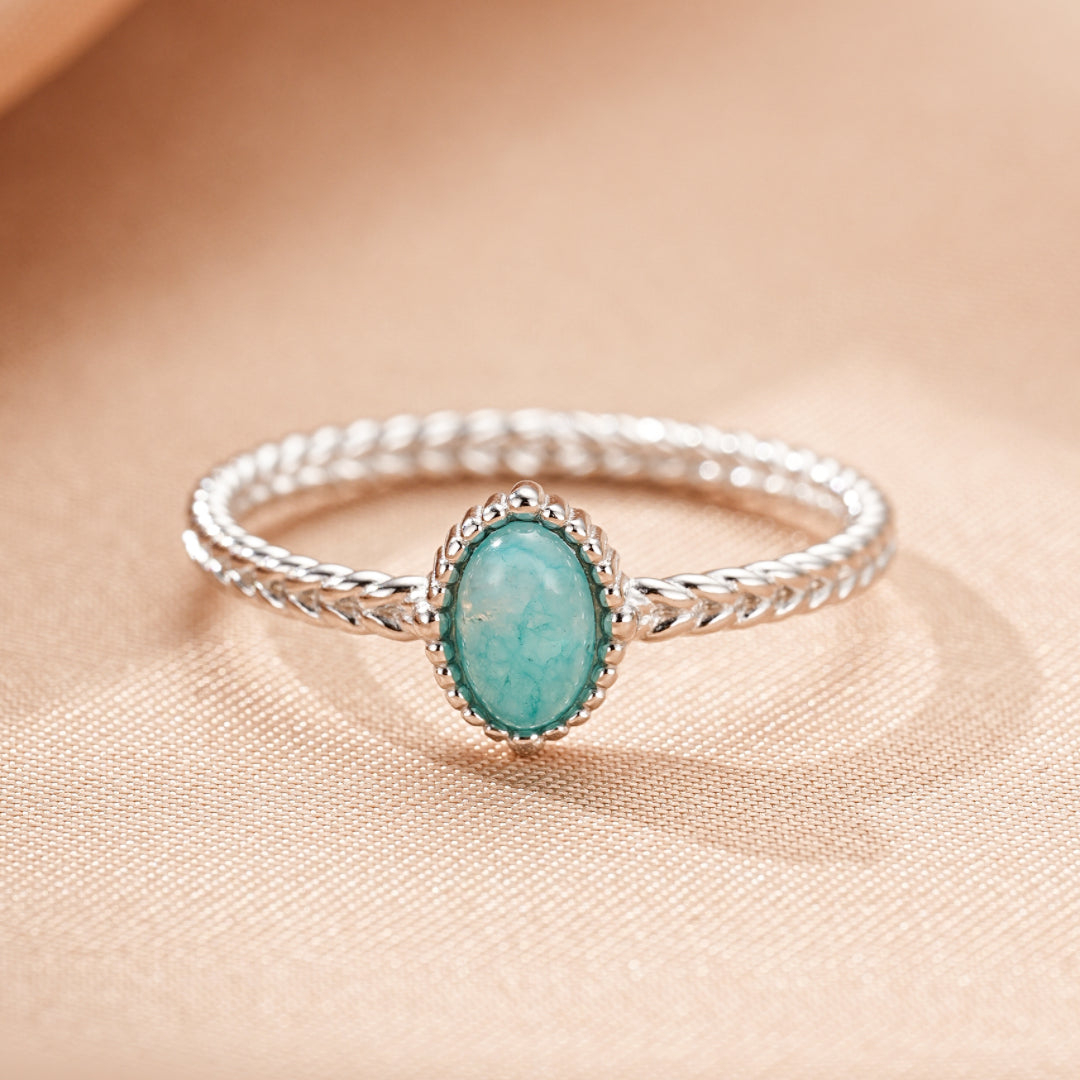 Bague Amazonite – Goutte Céleste, Argent Plaqué Platine