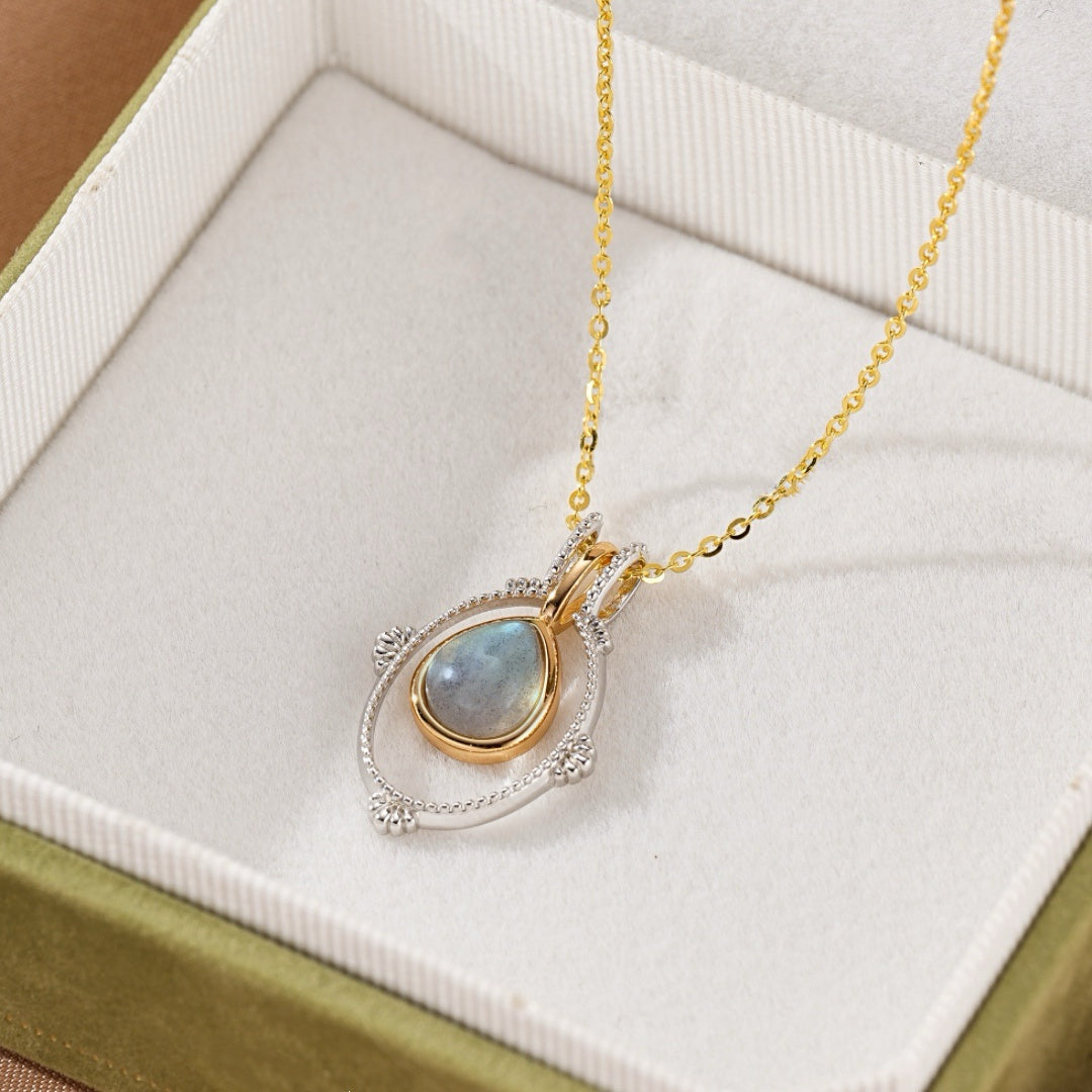 Collier Labradorite – Halo Mystique, Argent Plaqué Platine