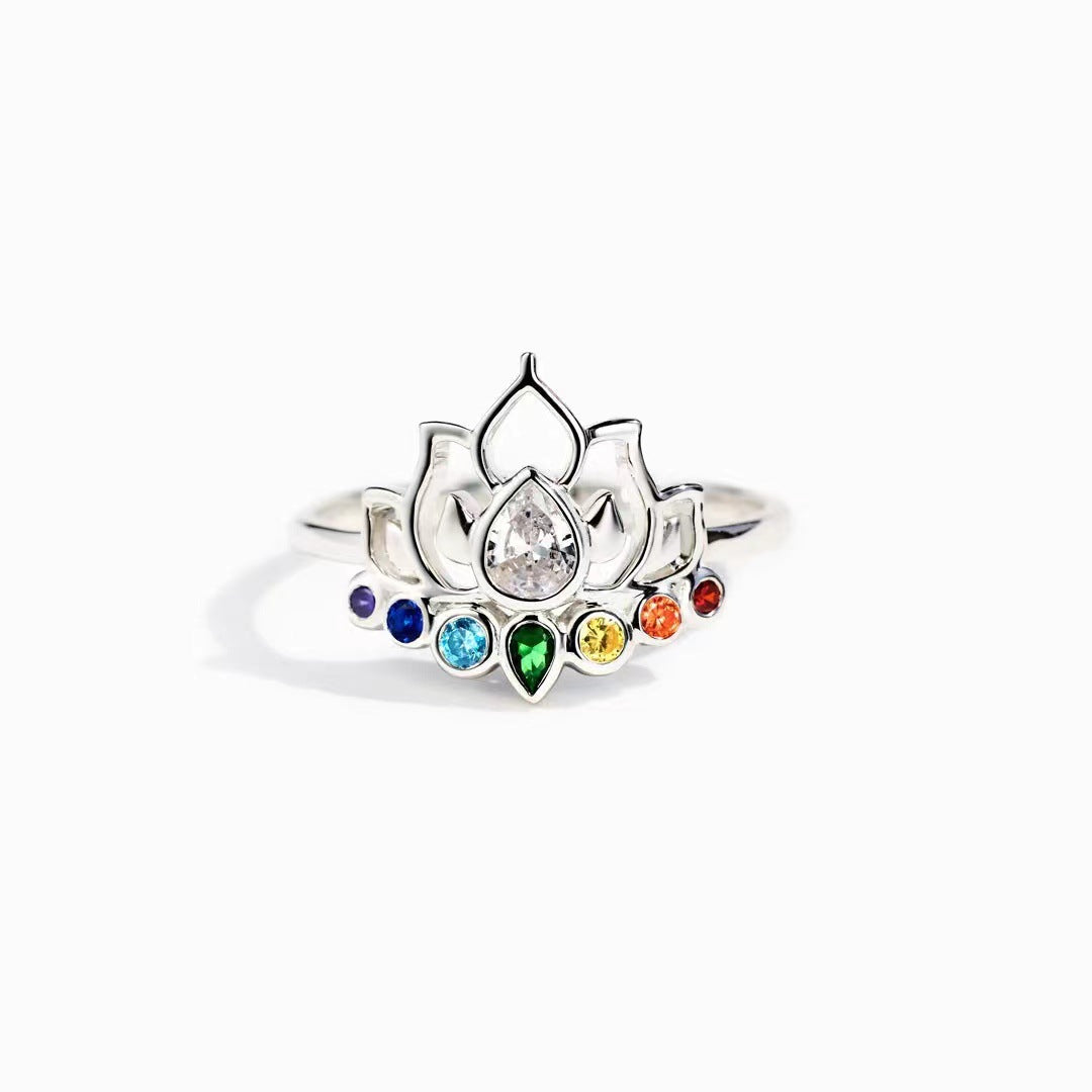 Bague 7 Chakras Lotus – Lumière Intérieure, Argent 925