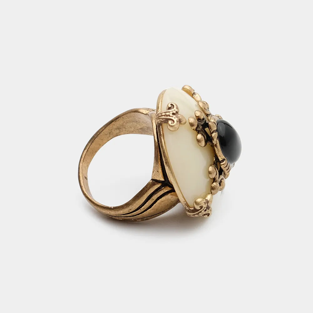 Bague Agate Noire – Fleur de Lys