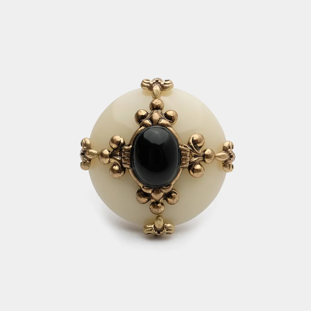 Bague Agate Noire – Fleur de Lys