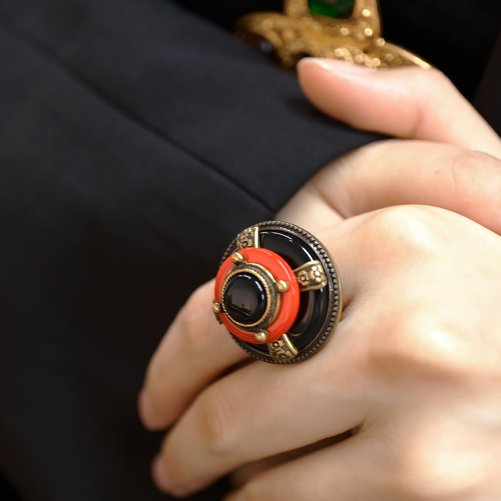 Bague Agate - Rouge et Noir