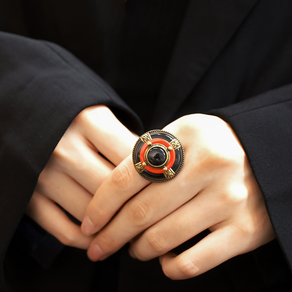 Bague Agate - Rouge et Noir