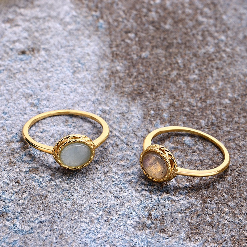 Aquamarine and Labradorite Ring – Blue Dream, Gold Plated Silver