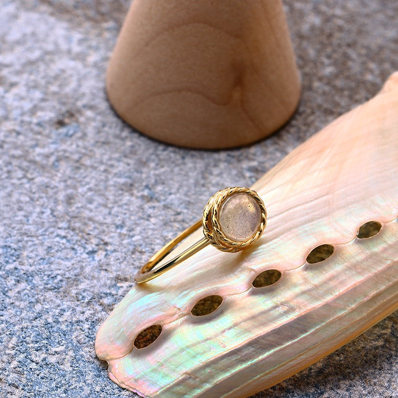 Aquamarine and Labradorite Ring – Blue Dream, Gold Plated Silver