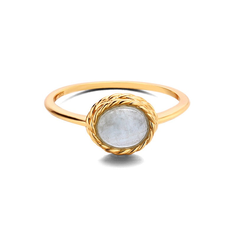 Aquamarine and Labradorite Ring – Blue Dream, Gold Plated Silver