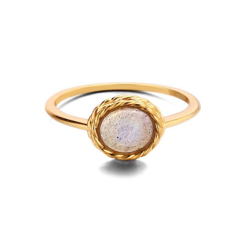 Aquamarine and Labradorite Ring – Blue Dream, Gold Plated Silver