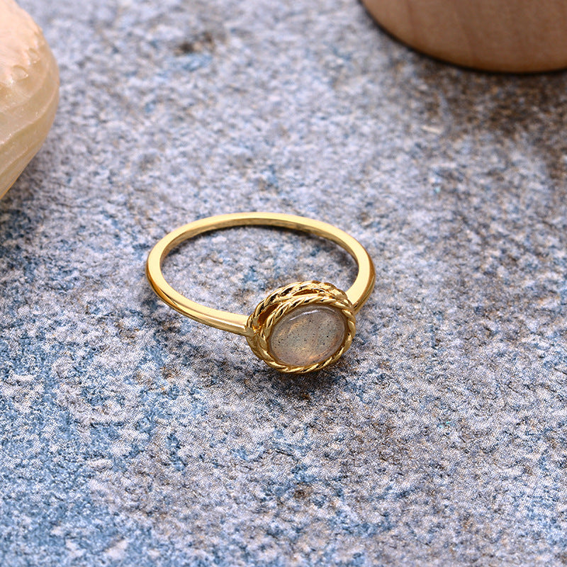Bague Aigue Marine et Labradorite – Rêve Bleu, Argent Plaqué Or