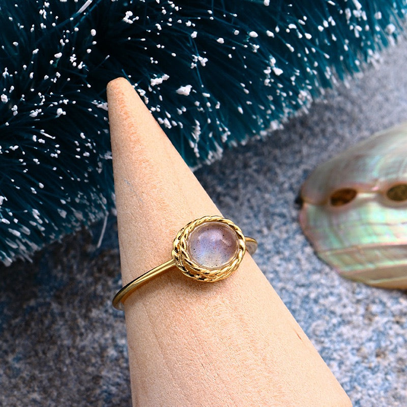 Bague Aigue Marine et Labradorite – Rêve Bleu, Argent Plaqué Or