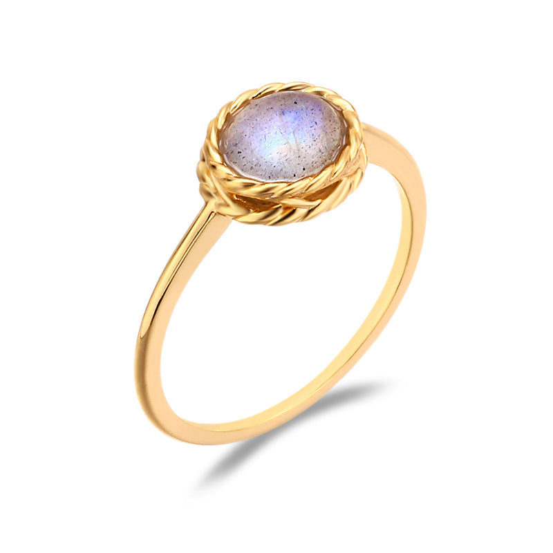Bague Aigue Marine et Labradorite – Rêve Bleu, Argent Plaqué Or