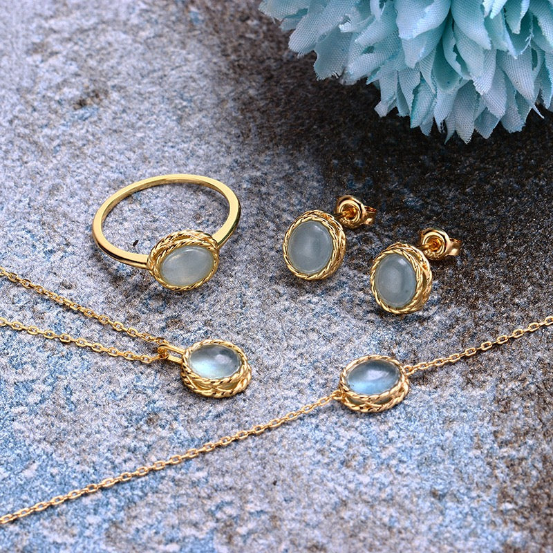 Bague Aigue Marine et Labradorite – Rêve Bleu, Argent Plaqué Or