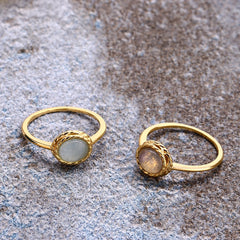 Bague Aigue Marine et Labradorite – Rêve Bleu, Argent Plaqué Or