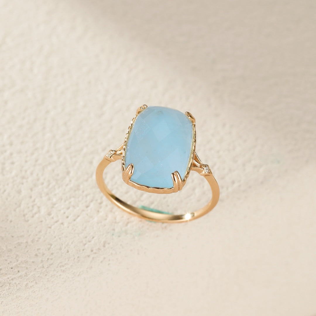 Bague Aigue Marine – Sérénité Océane, Argent Plaqué Or