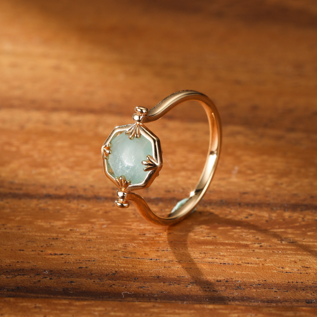 Amazonite and Clear Quartz Ring – Star Dance, Gold Plated Silver