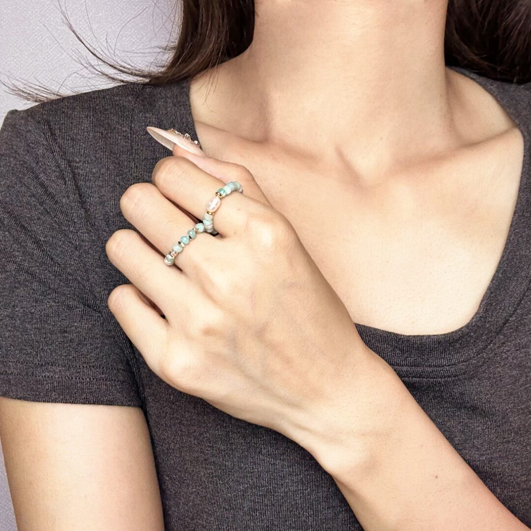 Bague Amazonite et Perle – Rêve Océanique