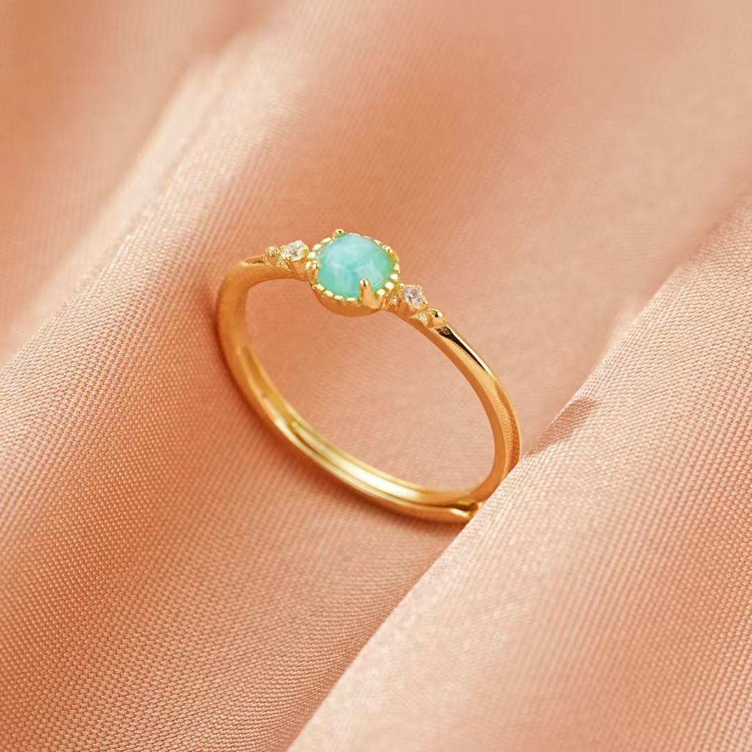 Amazonite Ring – Radiant Halo, Gold Plated Silver
