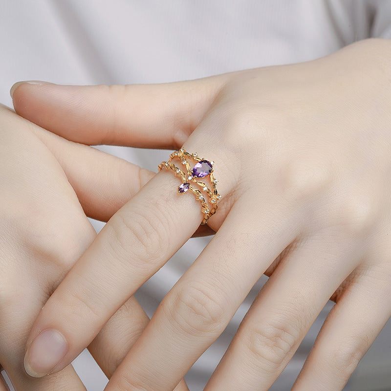 Amethyst Ring – Crown of Peace, Gold Plated Silver