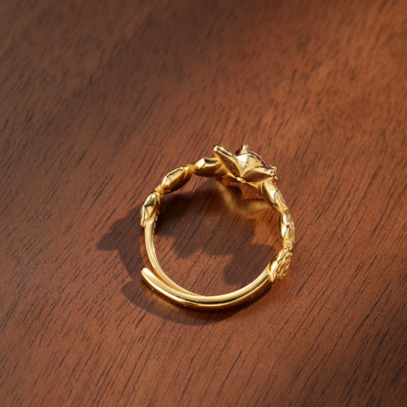 Bague Améthyste – Éclat Floral, Argent Plaqué Or