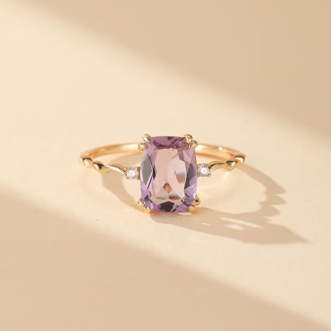 Bague Améthyste – Éclat Lilas, Argent Plaqué Or 14K