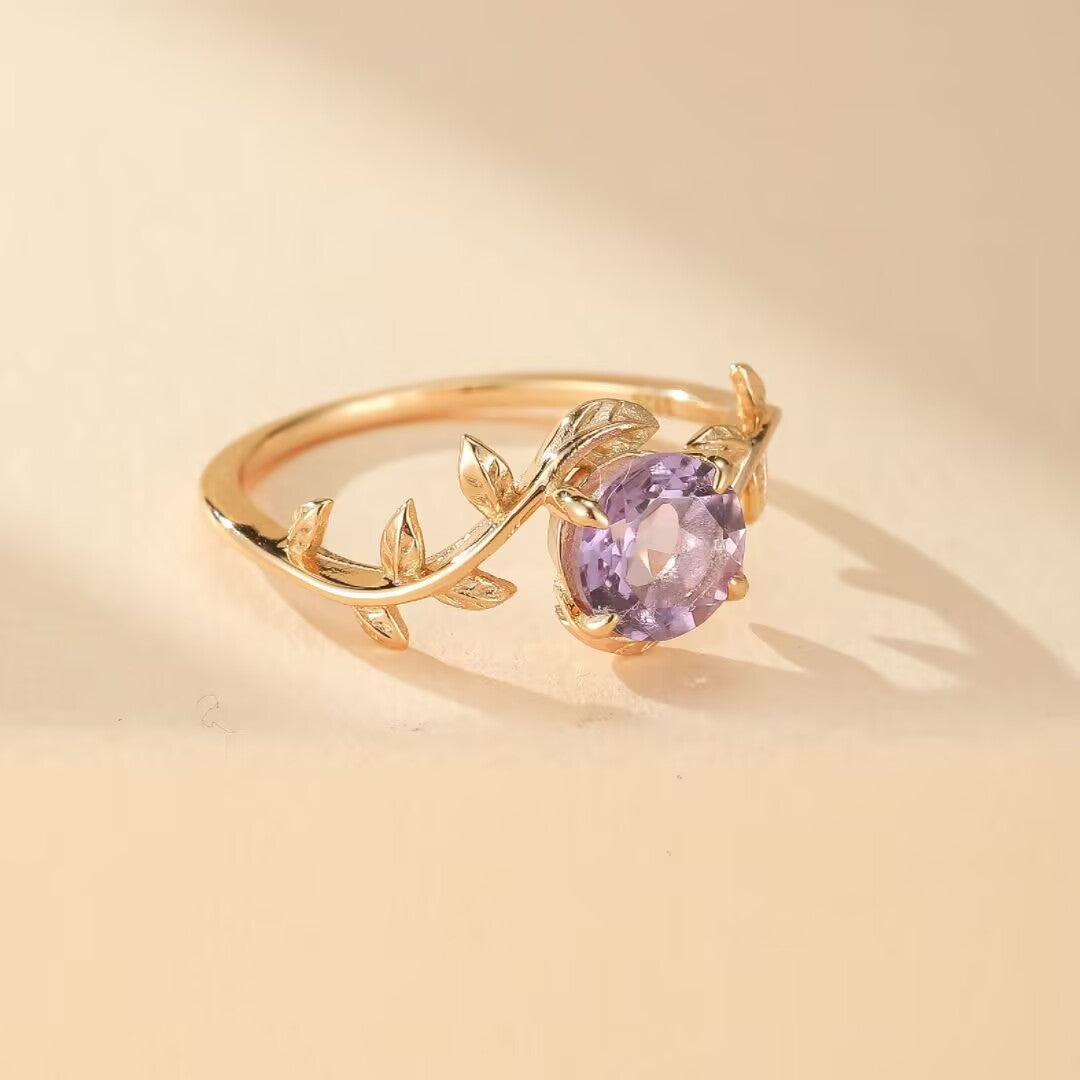 Bague Améthyste – Éveil Printanier, Argent Plaqué Or 14K