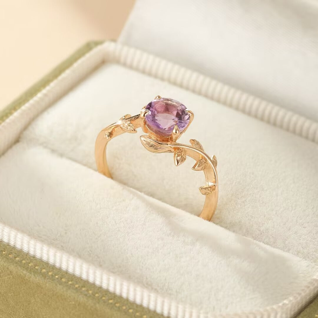 Bague Améthyste – Éveil Printanier, Argent Plaqué Or 14K