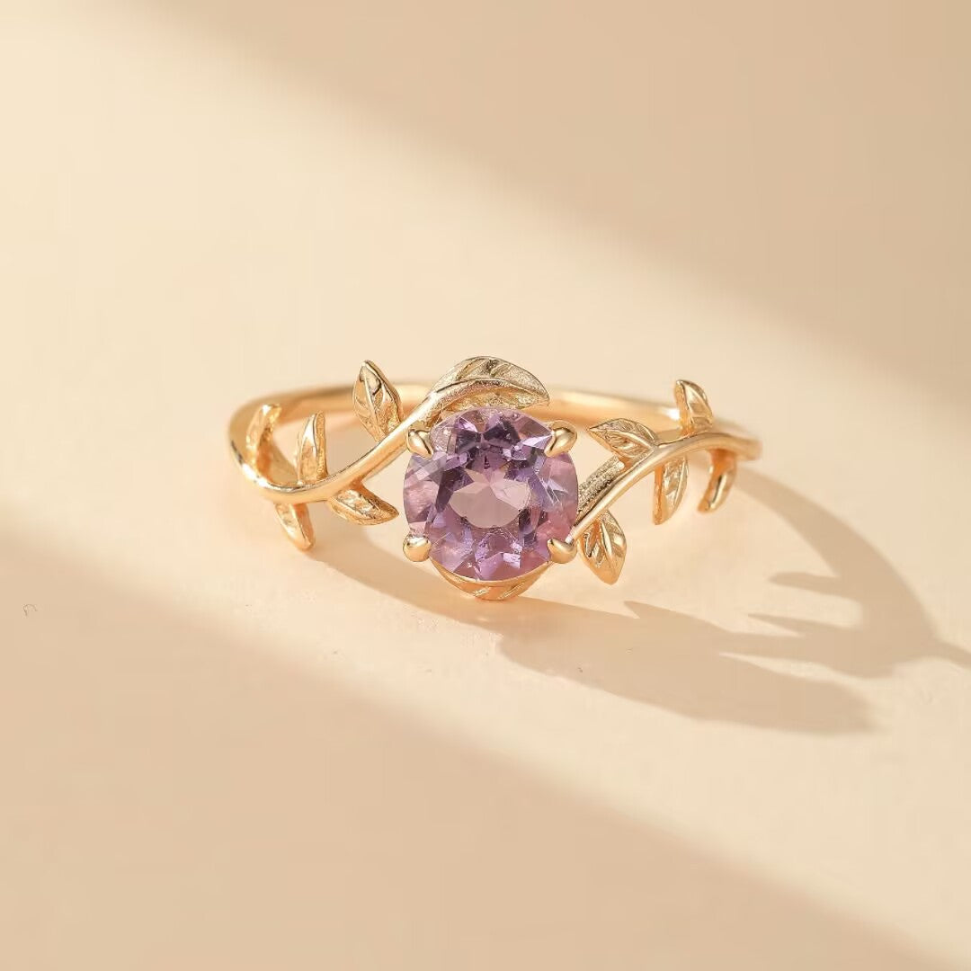 Bague Améthyste – Éveil Printanier, Argent Plaqué Or 14K