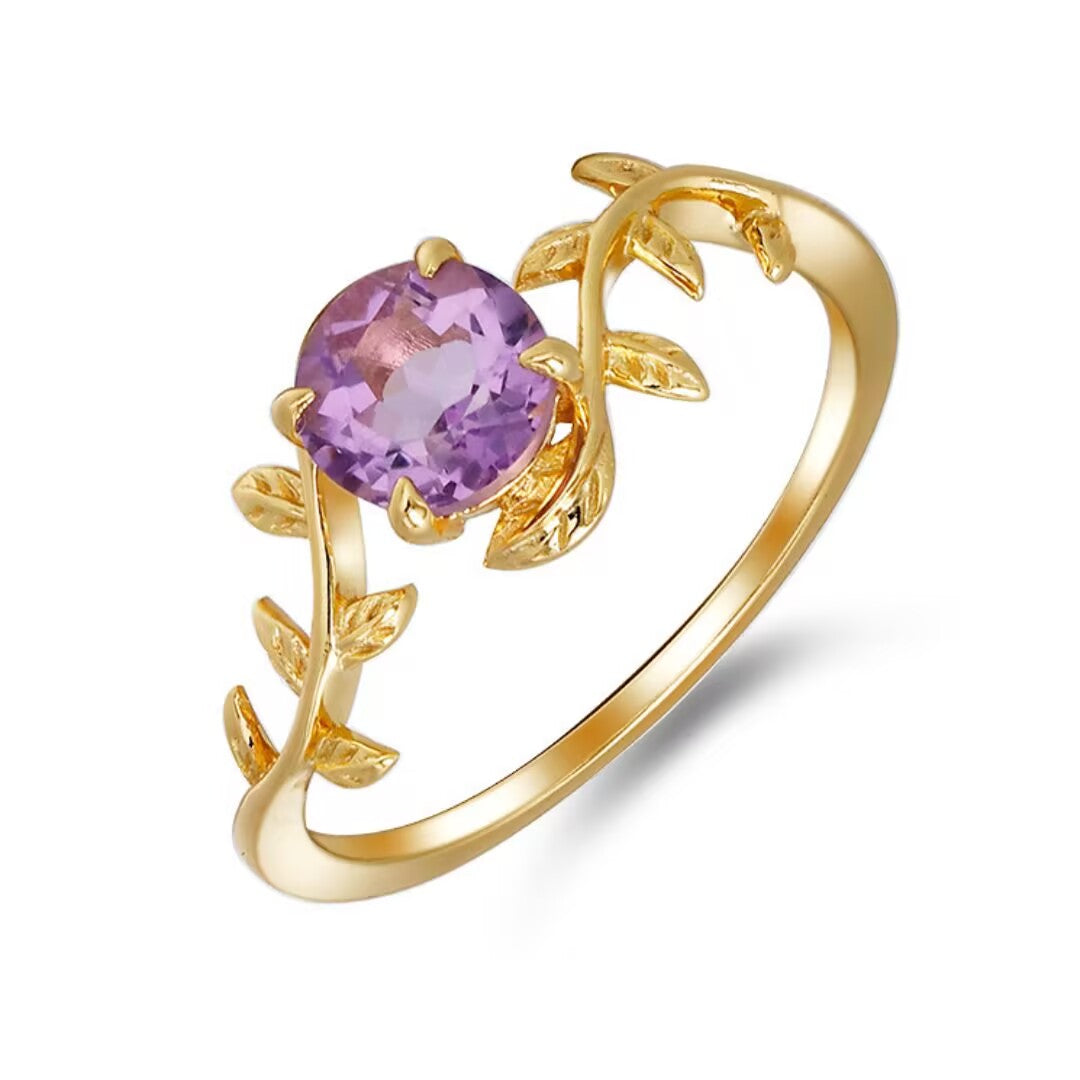 Bague Améthyste – Éveil Printanier, Argent Plaqué Or 14K