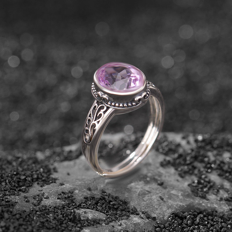 Amethyst Citrine Ring – Floral Mystique, Silver