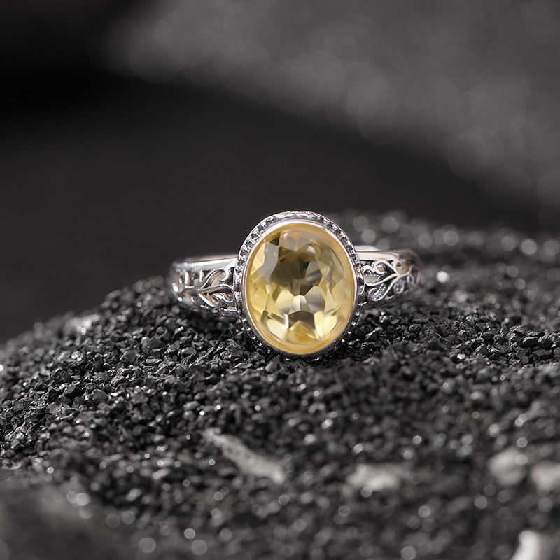 Amethyst Citrine Ring – Floral Mystique, Silver