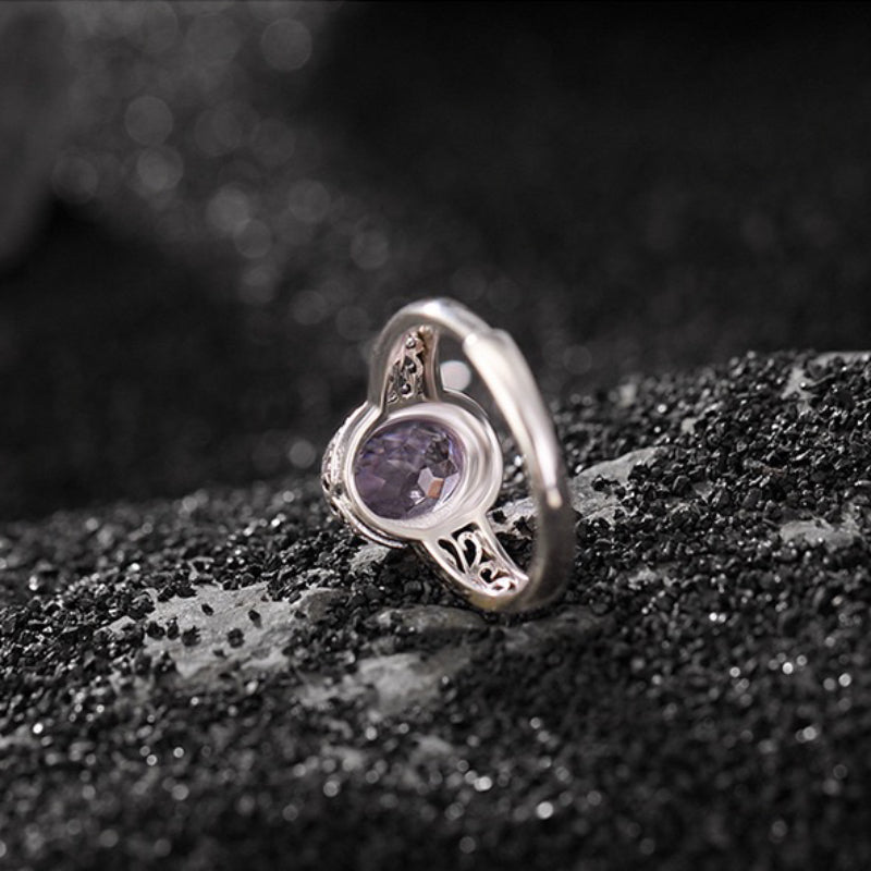 Bague Avec Lignes Courbes Entrelacées - Argent 925 Et Pierre Naturelle