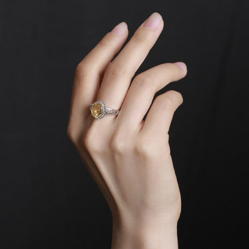 Amethyst Citrine Ring – Floral Mystique, Silver