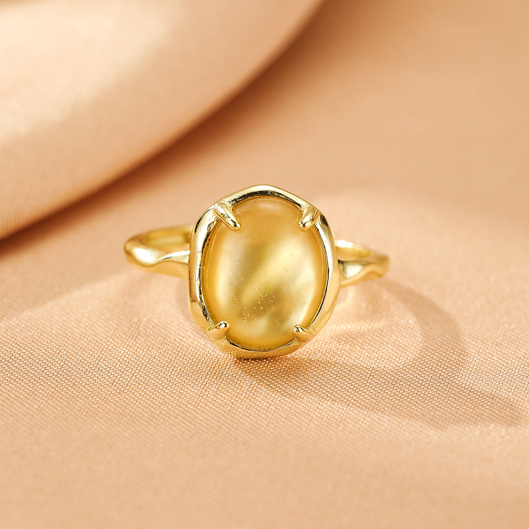 Bague Citrine et Nacre – Reflet Doré, Argent Plaqué Or