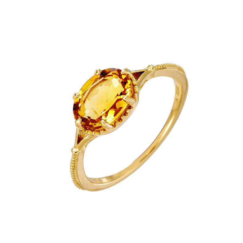 Bague Citrine – Pépite de joie, Argent Plaqué Or