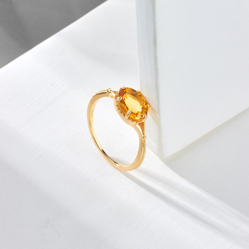 Bague Citrine – Pépite de joie, Argent Plaqué Or