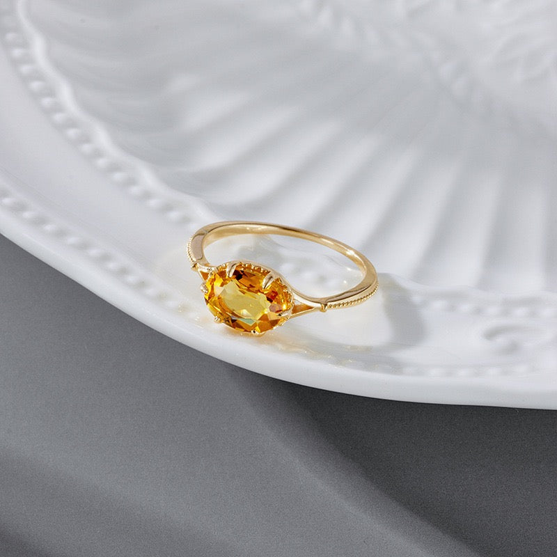 Bague Citrine – Pépite de joie, Argent Plaqué Or