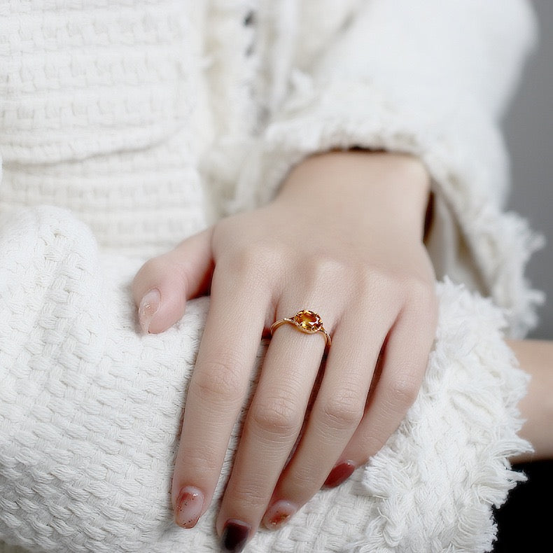 Bague Citrine – Pépite de joie, Argent Plaqué Or