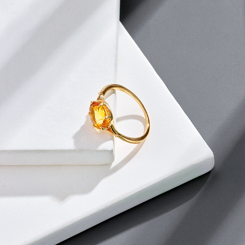 Bague Citrine – Pépite de joie, Argent Plaqué Or