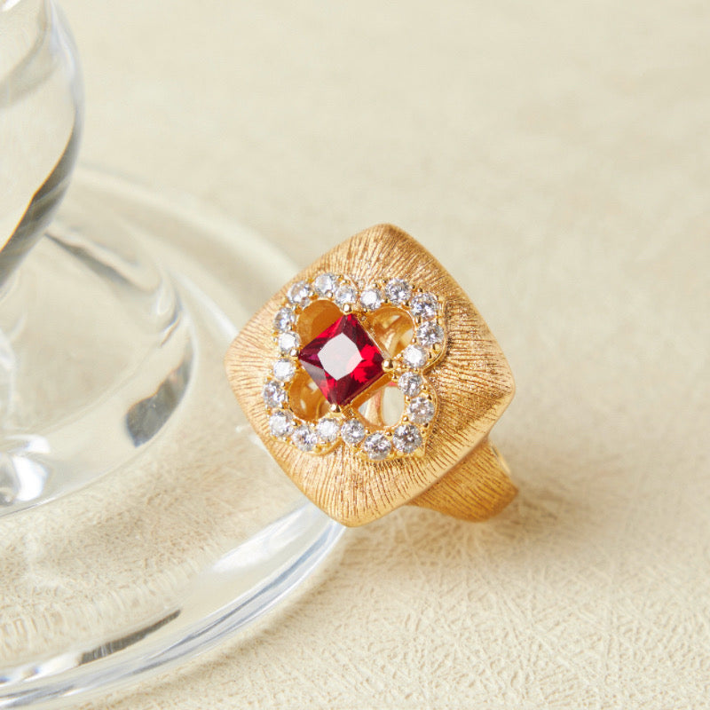 Bague Cornaline – Chance Florale, Argent Plaqué Or