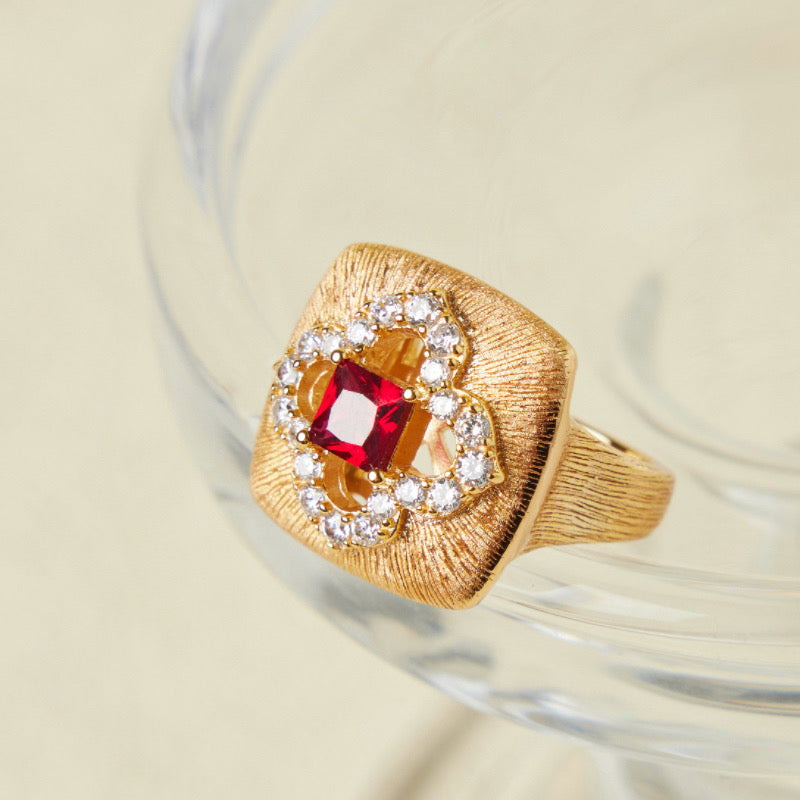 Bague Cornaline – Chance Florale, Argent Plaqué Or