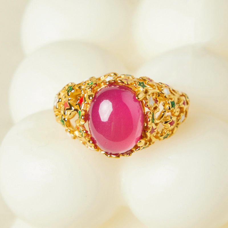 Bague Cornaline – Étoile Flamboyante, Argent Plaqué Or