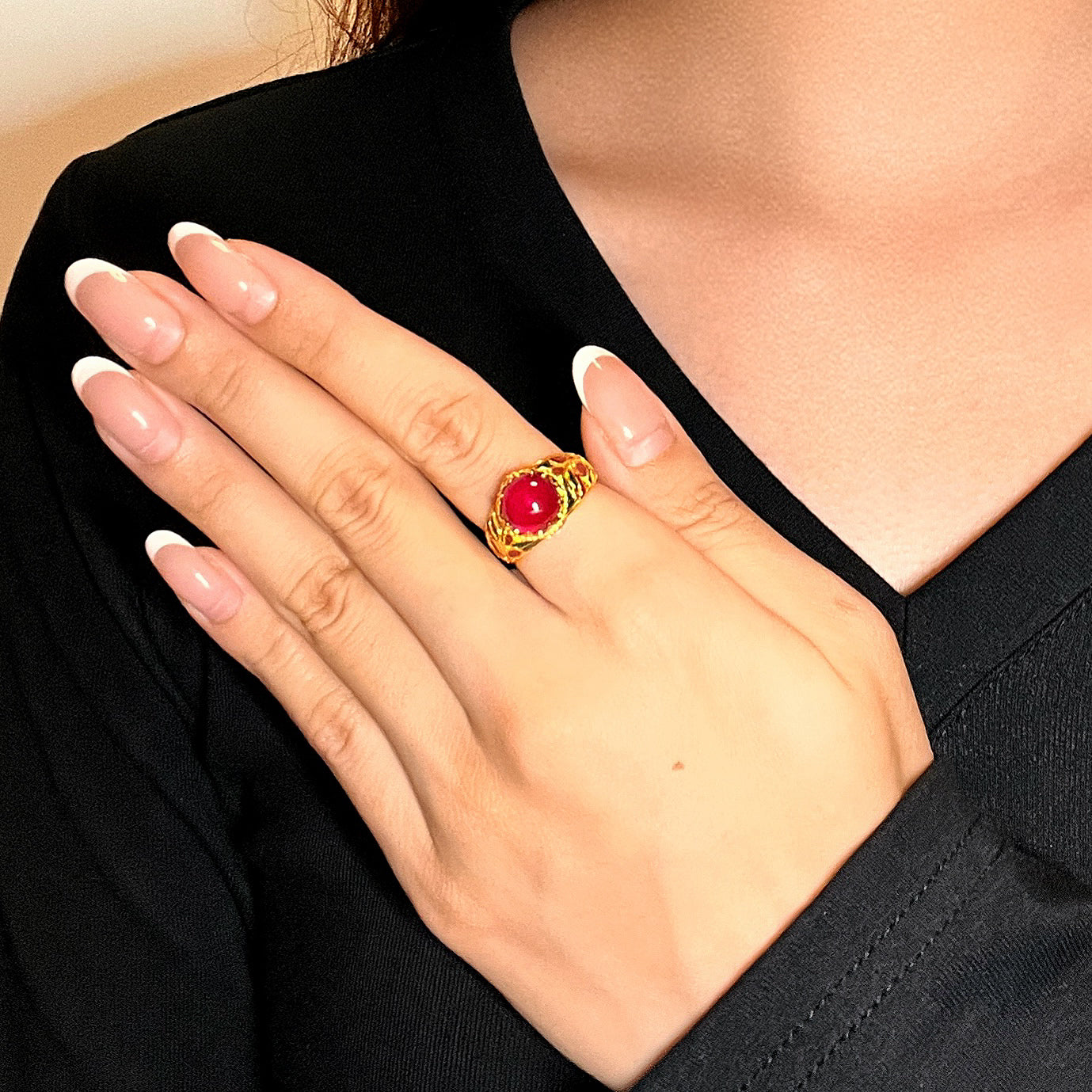 Carnelian Ring – Imperial Foliage, Enameled Silver