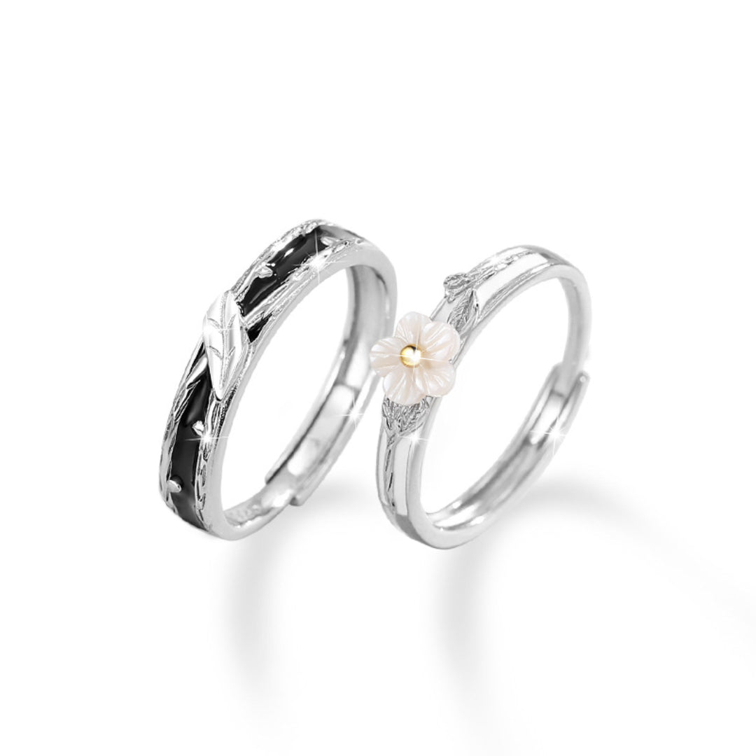 Bague Couple – Fleur et Feuille, Argent