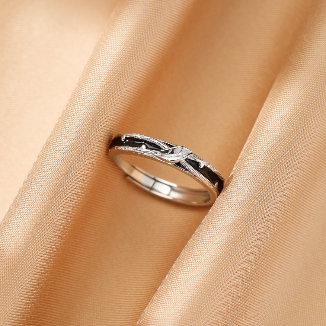 Bague Couple – Fleur et Feuille, Argent