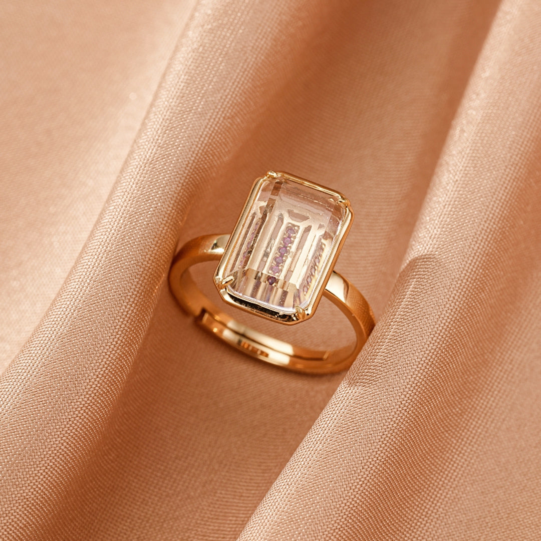 Rock Crystal Ring – Precious Reflection, 10K Gold Plated Sterling Silver