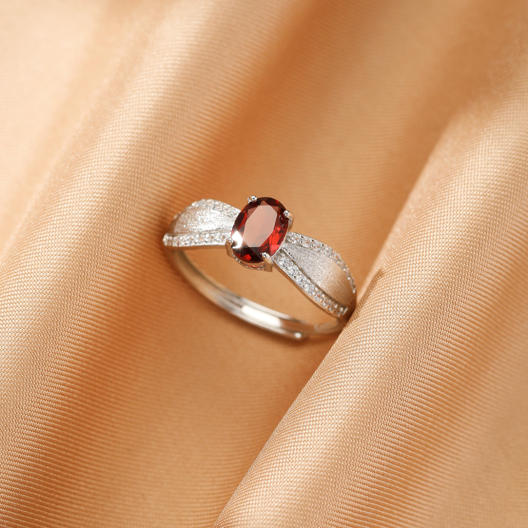 Garnet/Amethyst Ring – Curve of Radiance, Gold Plated Silver
