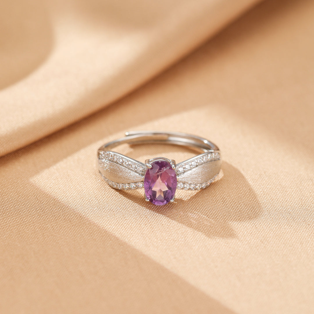 Garnet/Amethyst Ring – Curve of Radiance, Gold Plated Silver